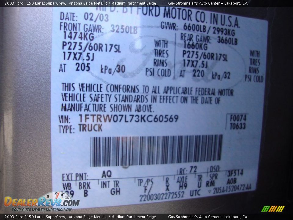 2003 Ford F150 Lariat SuperCrew Arizona Beige Metallic / Medium Parchment Beige Photo #26