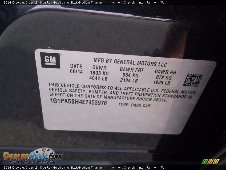 2014 Chevrolet Cruze LS Blue Ray Metallic / Jet Black/Medium Titanium Photo #20