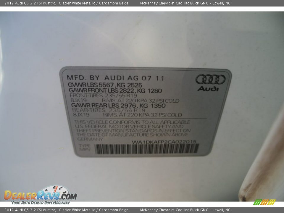 2012 Audi Q5 3.2 FSI quattro Glacier White Metallic / Cardamom Beige Photo #7