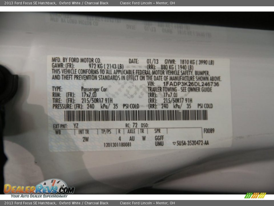 2013 Ford Focus SE Hatchback Oxford White / Charcoal Black Photo #14