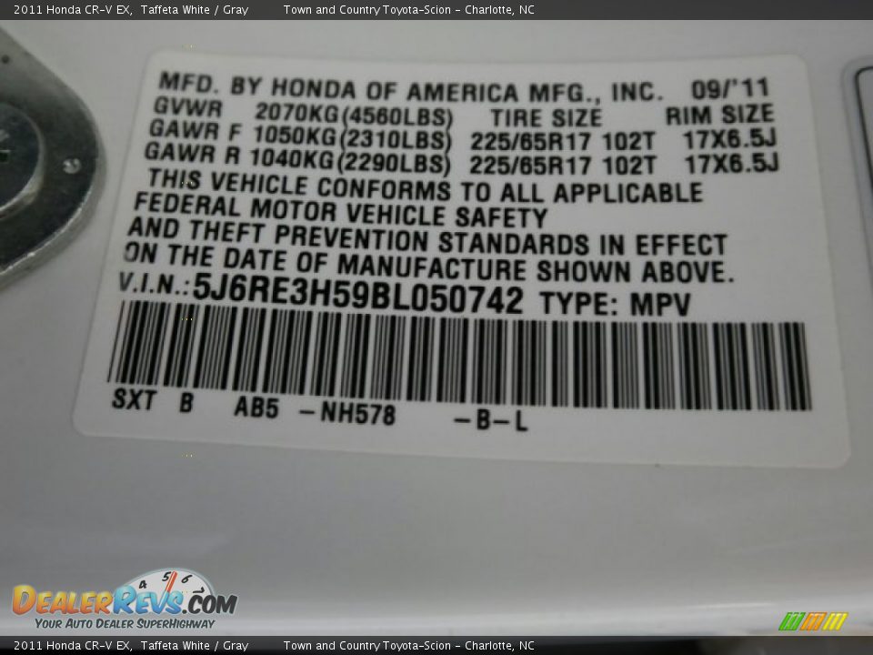 2011 Honda CR-V EX Taffeta White / Gray Photo #20