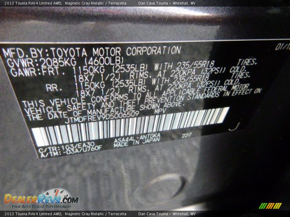 2013 Toyota RAV4 Limited AWD Magnetic Gray Metallic / Terracotta Photo #18