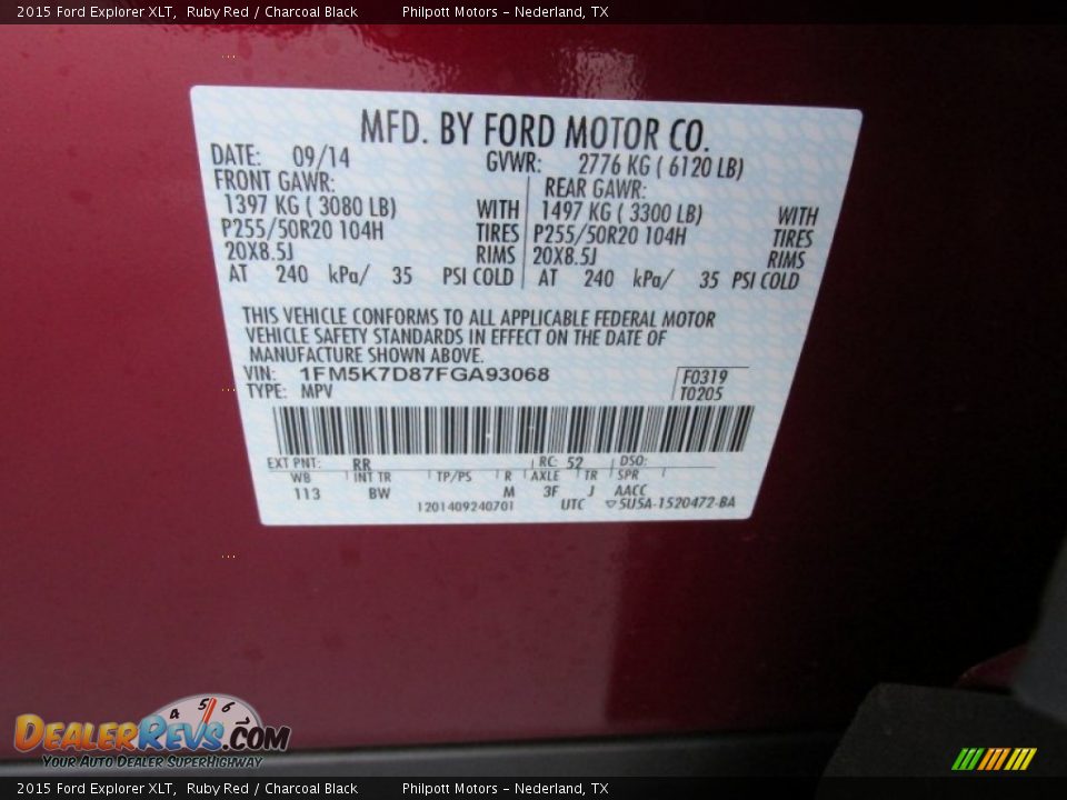 2015 Ford Explorer XLT Ruby Red / Charcoal Black Photo #36