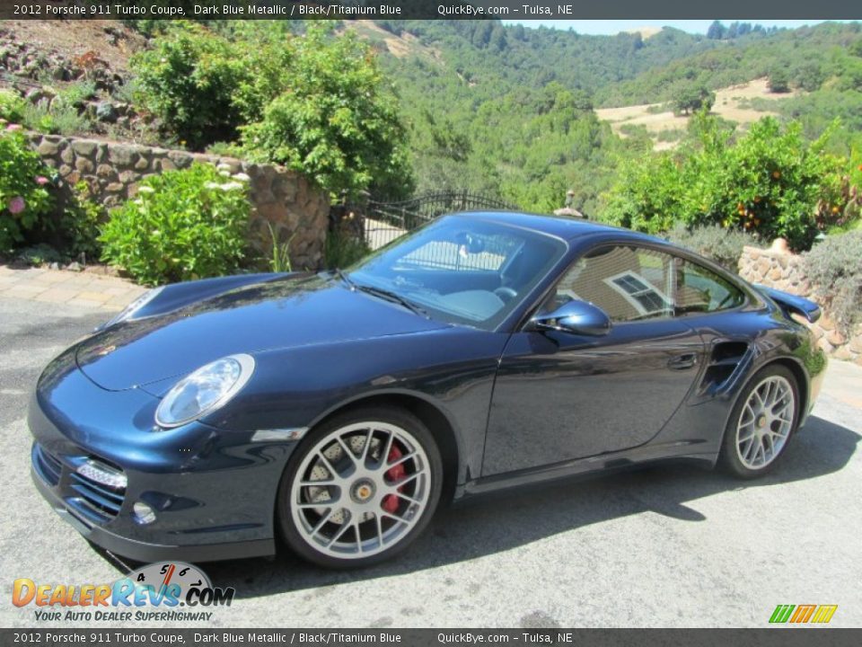 2012 Porsche 911 Turbo Coupe Dark Blue Metallic / Black/Titanium Blue Photo #2