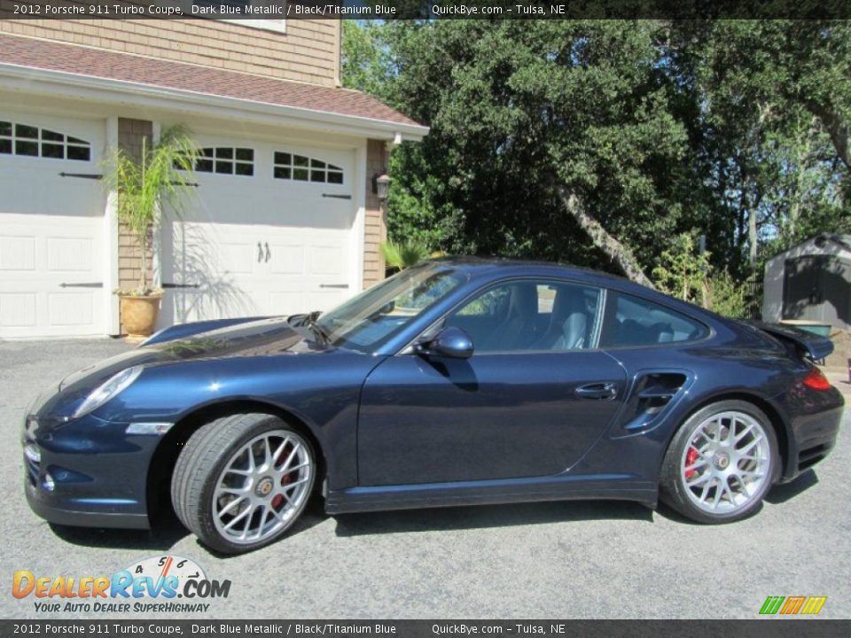 2012 Porsche 911 Turbo Coupe Dark Blue Metallic / Black/Titanium Blue Photo #3