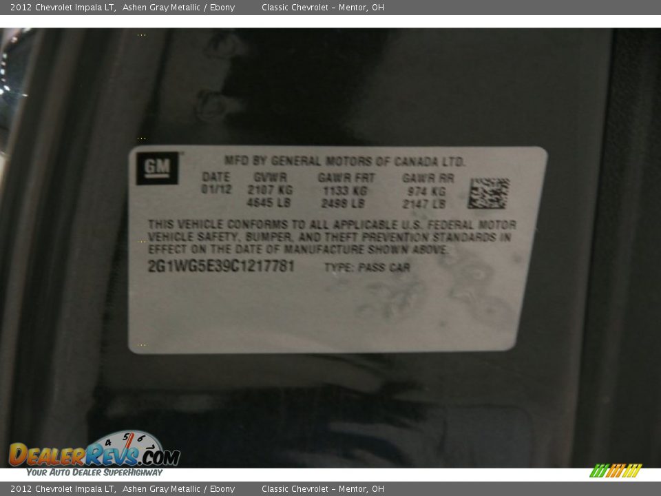 2012 Chevrolet Impala LT Ashen Gray Metallic / Ebony Photo #4