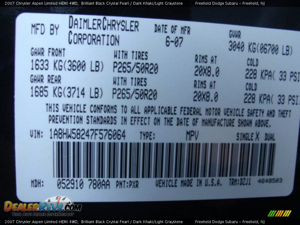 2007 Chrysler Aspen Limited HEMI 4WD Brilliant Black Crystal Pearl / Dark Khaki/Light Graystone Photo #25