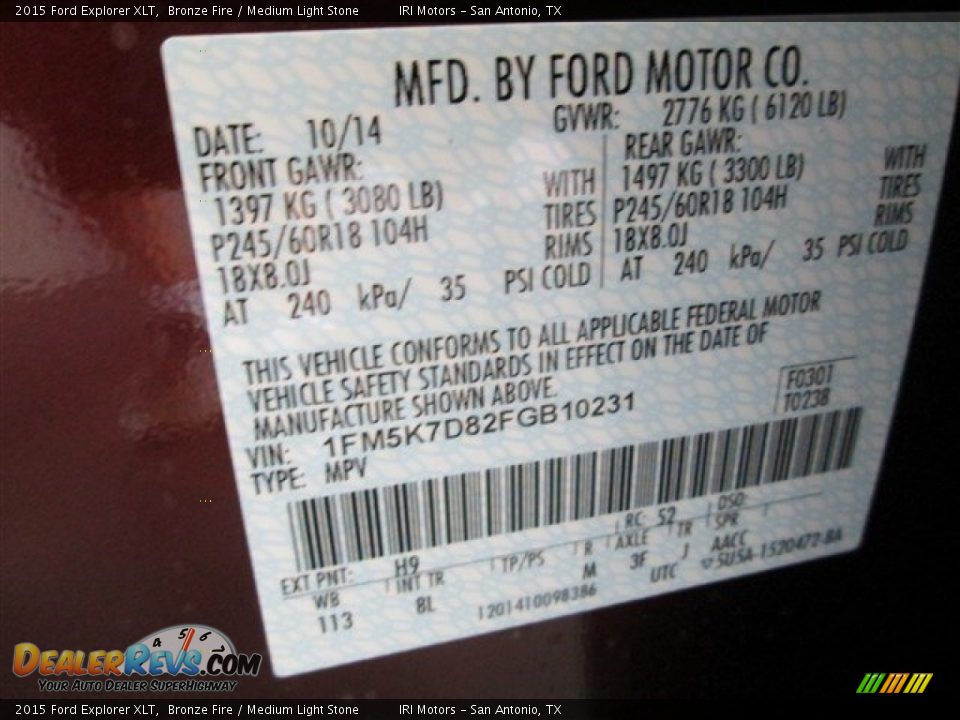 2015 Ford Explorer XLT Bronze Fire / Medium Light Stone Photo #16