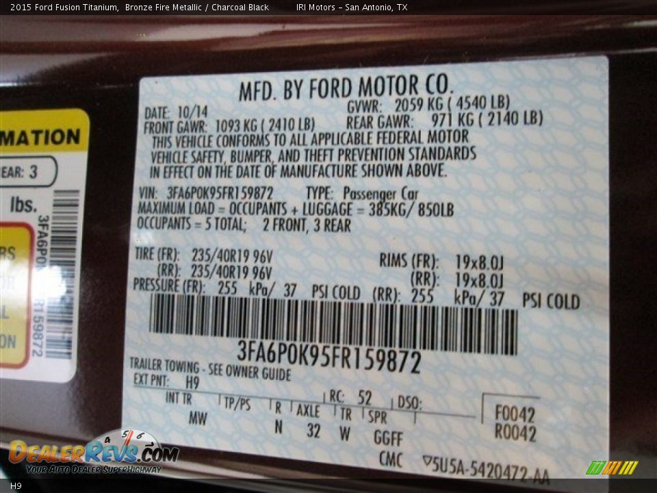 Ford Color Code H9 Bronze Fire Metallic