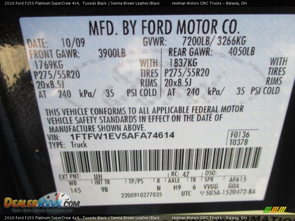2010 Ford F150 Platinum SuperCrew 4x4 Tuxedo Black / Sienna Brown Leather/Black Photo #8