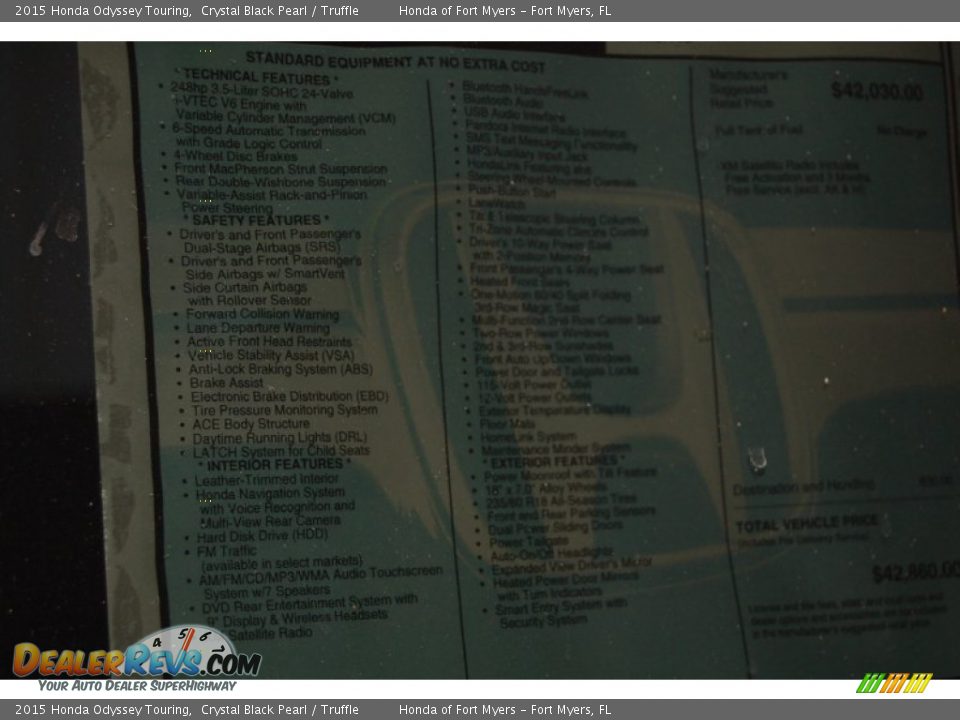 2015 Honda Odyssey Touring Crystal Black Pearl / Truffle Photo #7