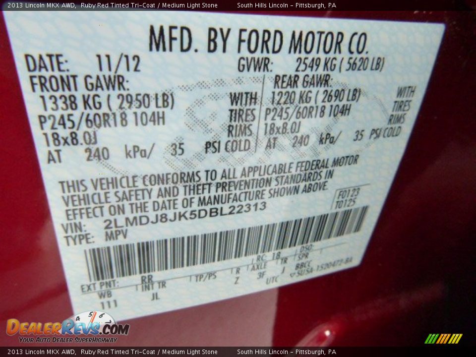 2013 Lincoln MKX AWD Ruby Red Tinted Tri-Coat / Medium Light Stone Photo #24