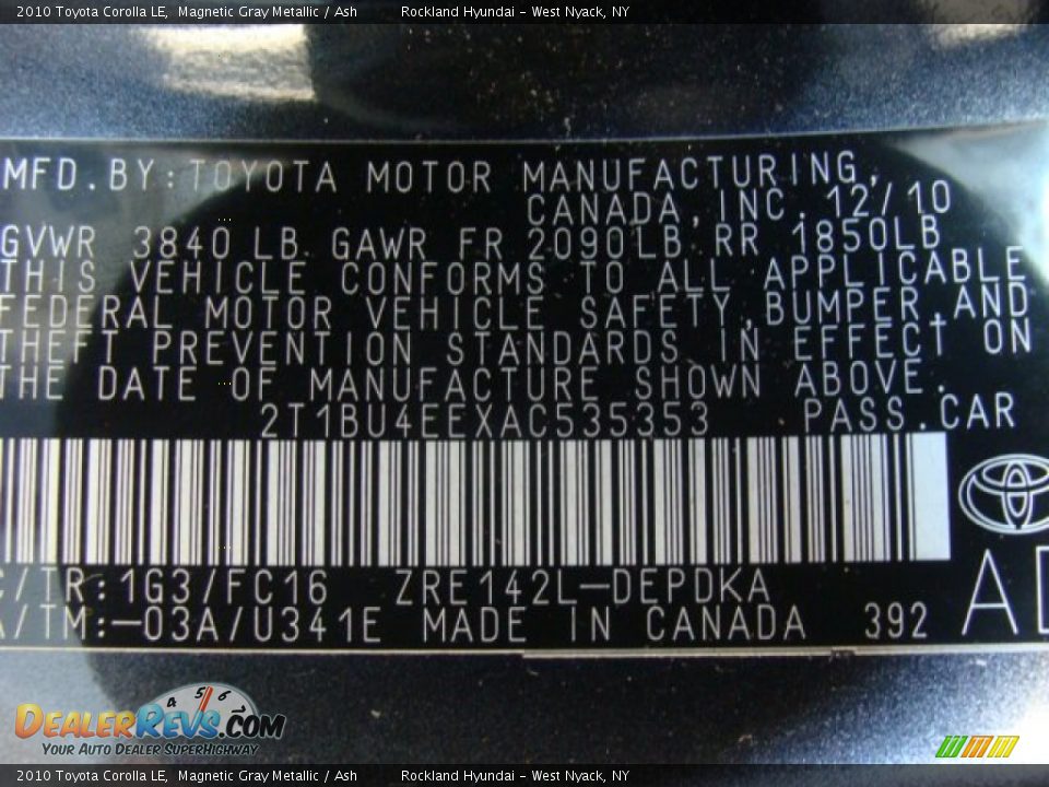 2010 Toyota Corolla LE Magnetic Gray Metallic / Ash Photo #28