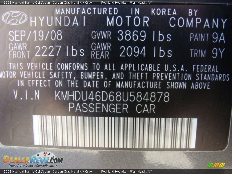 2008 Hyundai Elantra GLS Sedan Carbon Gray Metallic / Gray Photo #31