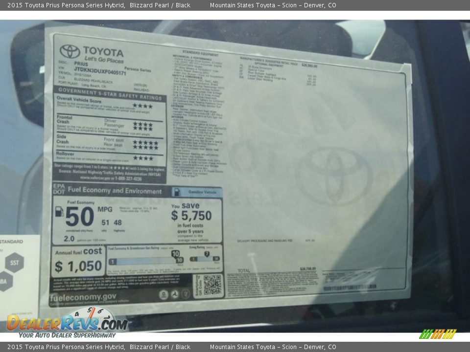 2015 Toyota Prius Persona Series Hybrid Blizzard Pearl / Black Photo #10