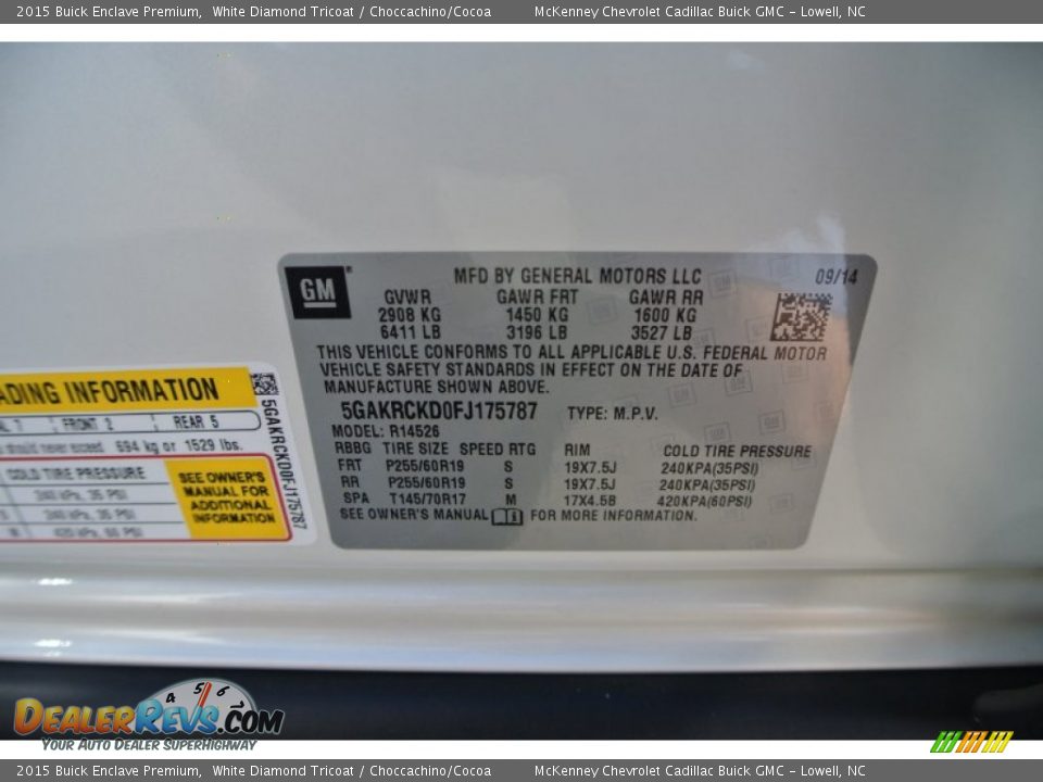 2015 Buick Enclave Premium White Diamond Tricoat / Choccachino/Cocoa Photo #7