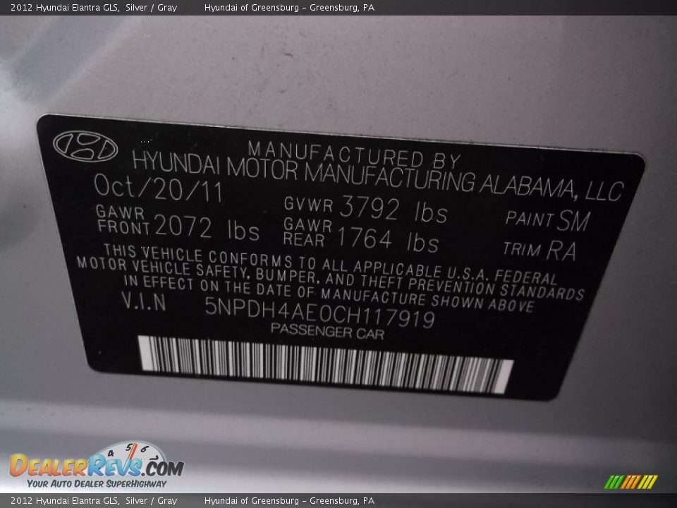 2012 Hyundai Elantra GLS Silver / Gray Photo #24