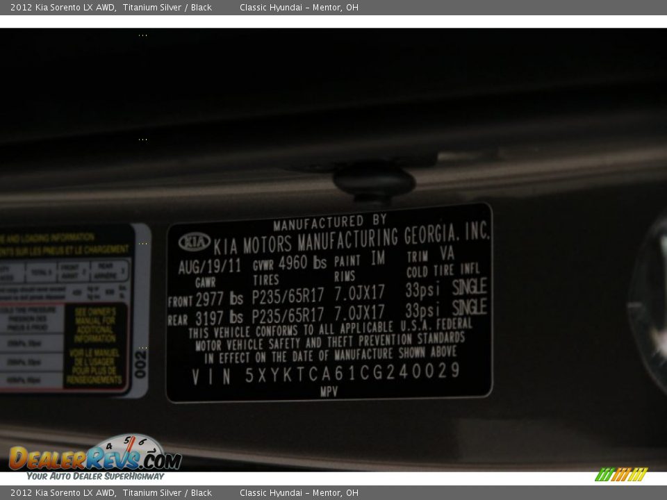 2012 Kia Sorento LX AWD Titanium Silver / Black Photo #15