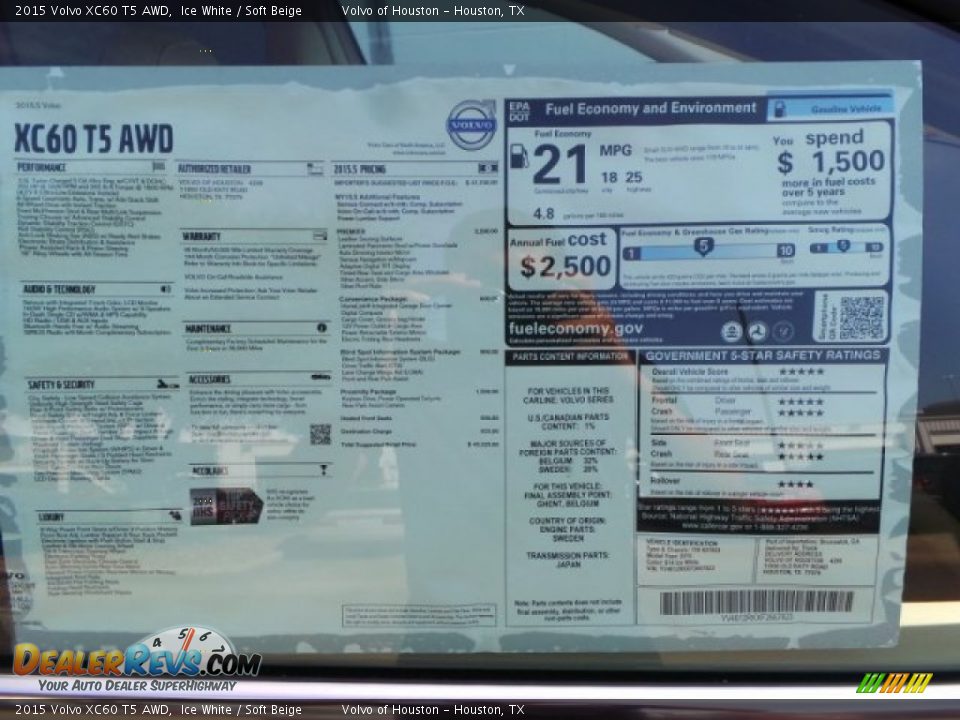 2015 Volvo XC60 T5 AWD Ice White / Soft Beige Photo #31