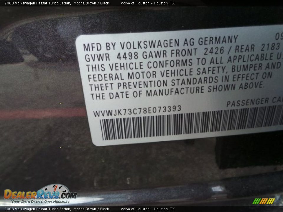 2008 Volkswagen Passat Turbo Sedan Mocha Brown / Black Photo #28