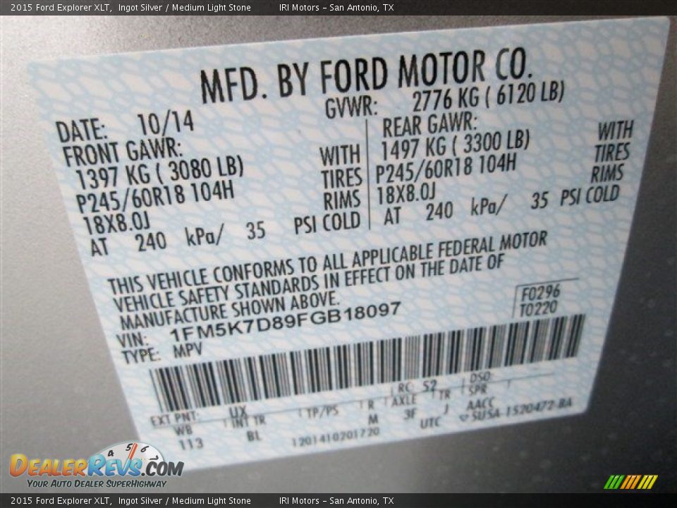 2015 Ford Explorer XLT Ingot Silver / Medium Light Stone Photo #16