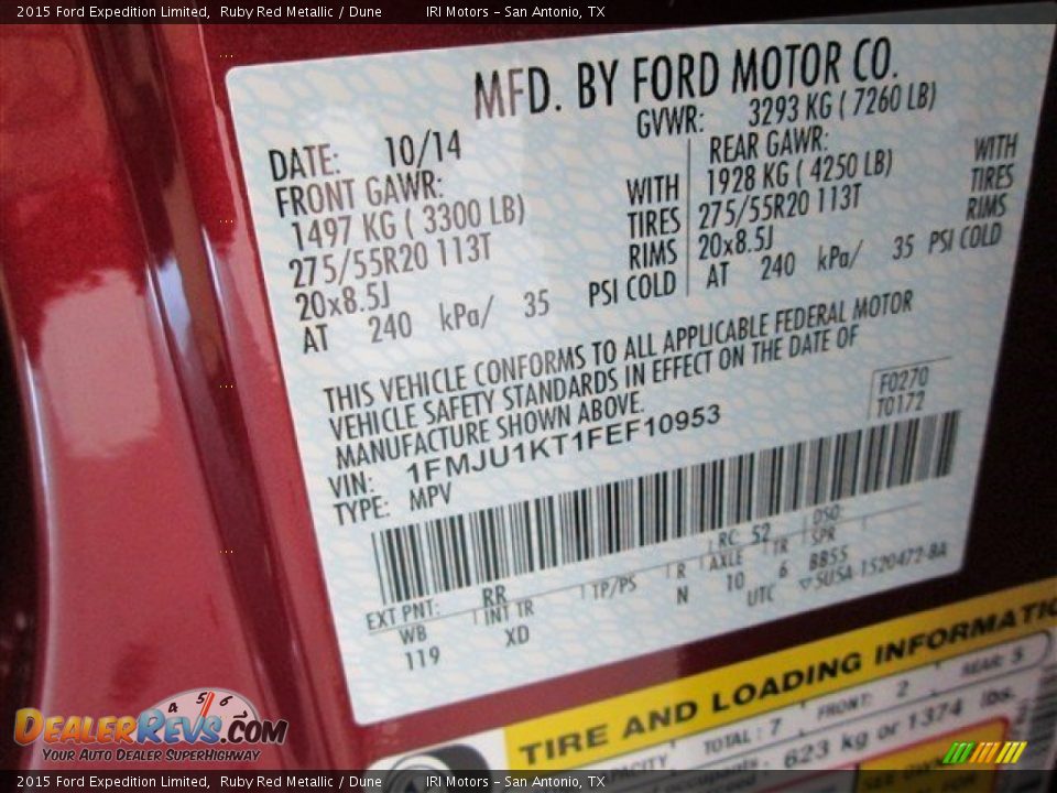 2015 Ford Expedition Limited Ruby Red Metallic / Dune Photo #17