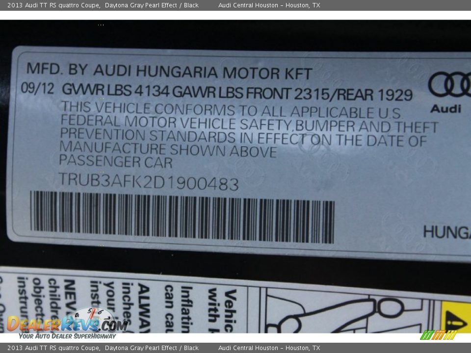 2013 Audi TT RS quattro Coupe Daytona Gray Pearl Effect / Black Photo #29