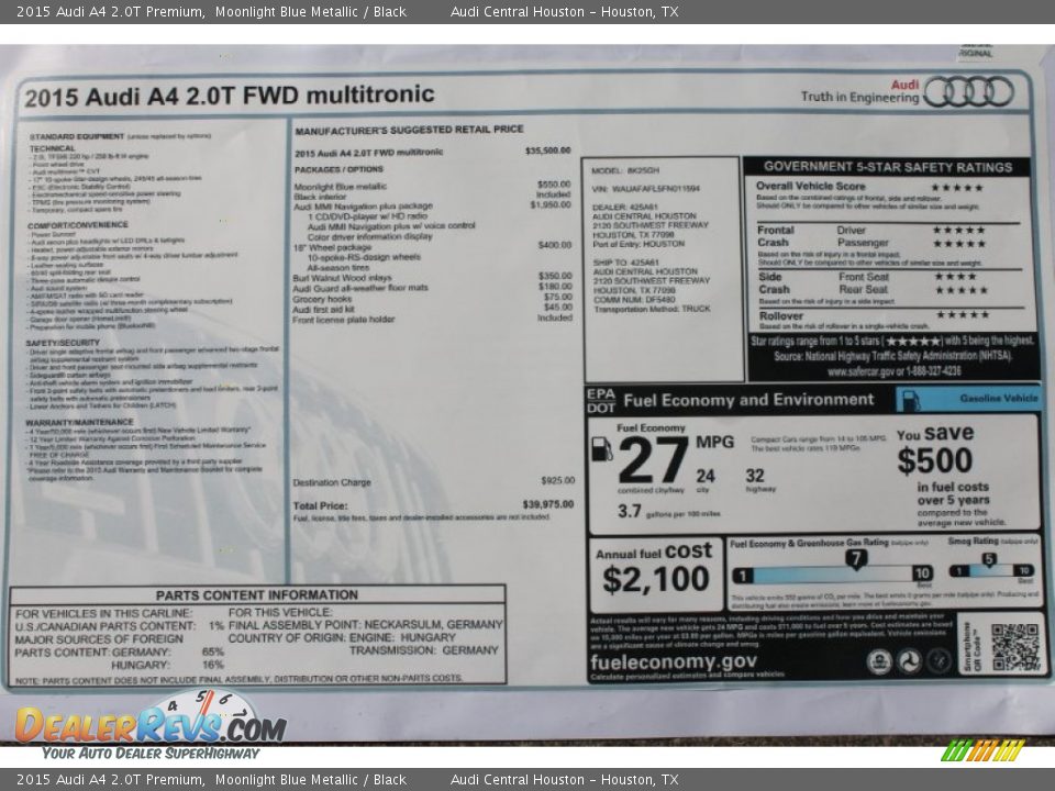 2015 Audi A4 2.0T Premium Window Sticker Photo #18