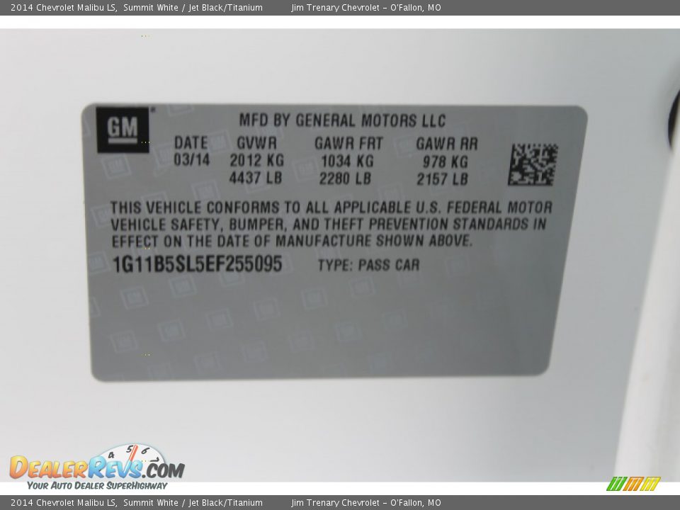 2014 Chevrolet Malibu LS Summit White / Jet Black/Titanium Photo #17