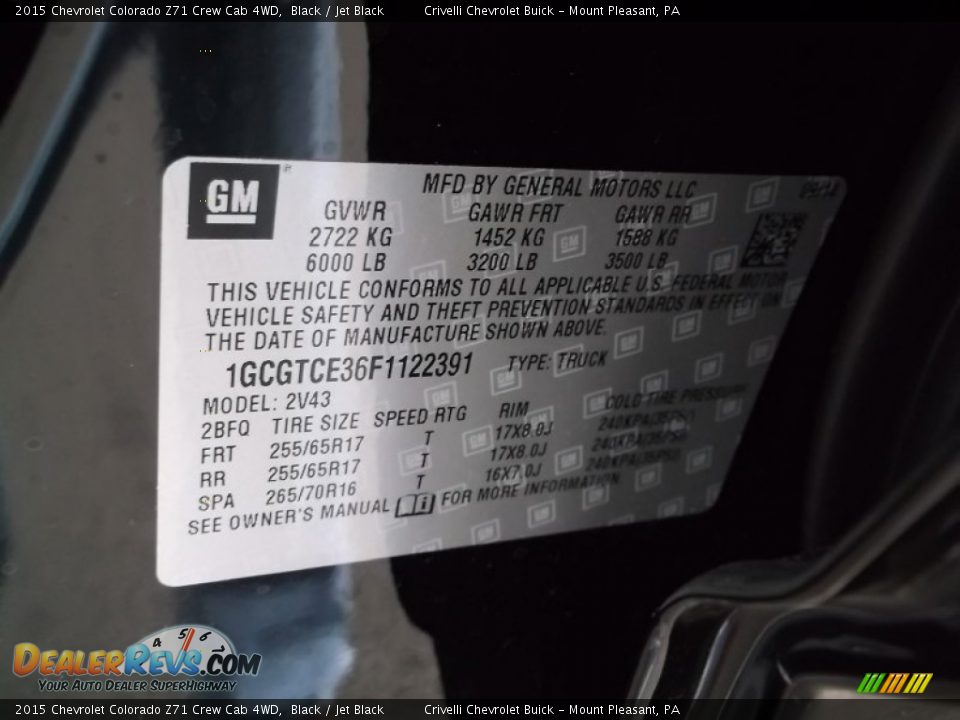 2015 Chevrolet Colorado Z71 Crew Cab 4WD Black / Jet Black Photo #25