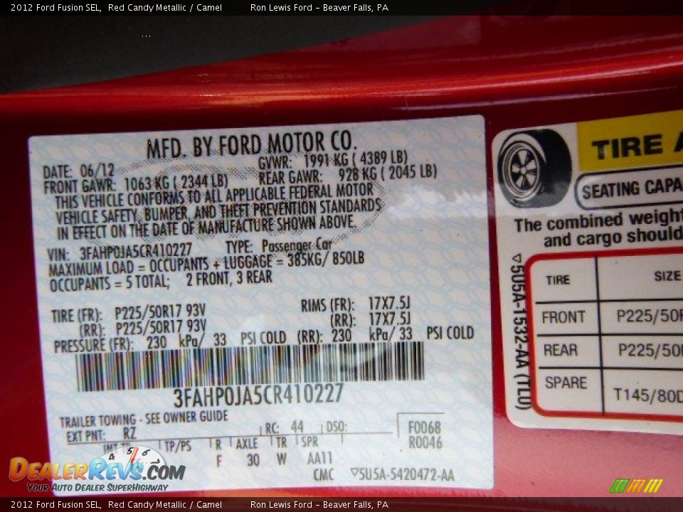 2012 Ford Fusion SEL Red Candy Metallic / Camel Photo #20