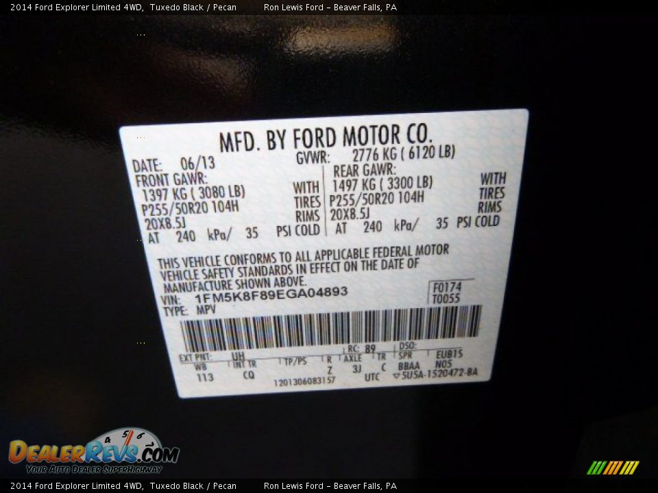 2014 Ford Explorer Limited 4WD Tuxedo Black / Pecan Photo #20