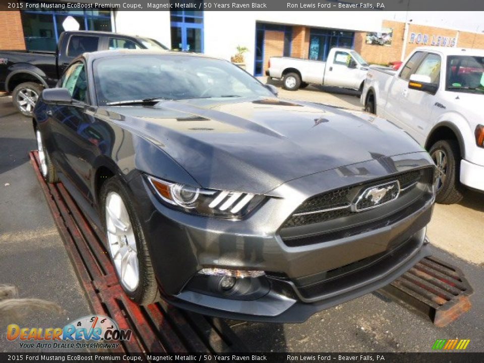 2015 Ford Mustang EcoBoost Premium Coupe Magnetic Metallic / 50 Years Raven Black Photo #2