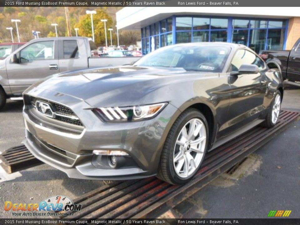 2015 Ford Mustang EcoBoost Premium Coupe Magnetic Metallic / 50 Years Raven Black Photo #4