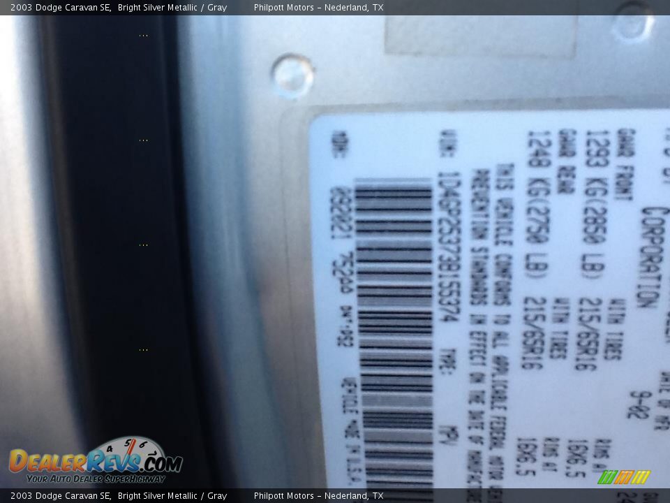 2003 Dodge Caravan SE Bright Silver Metallic / Gray Photo #6