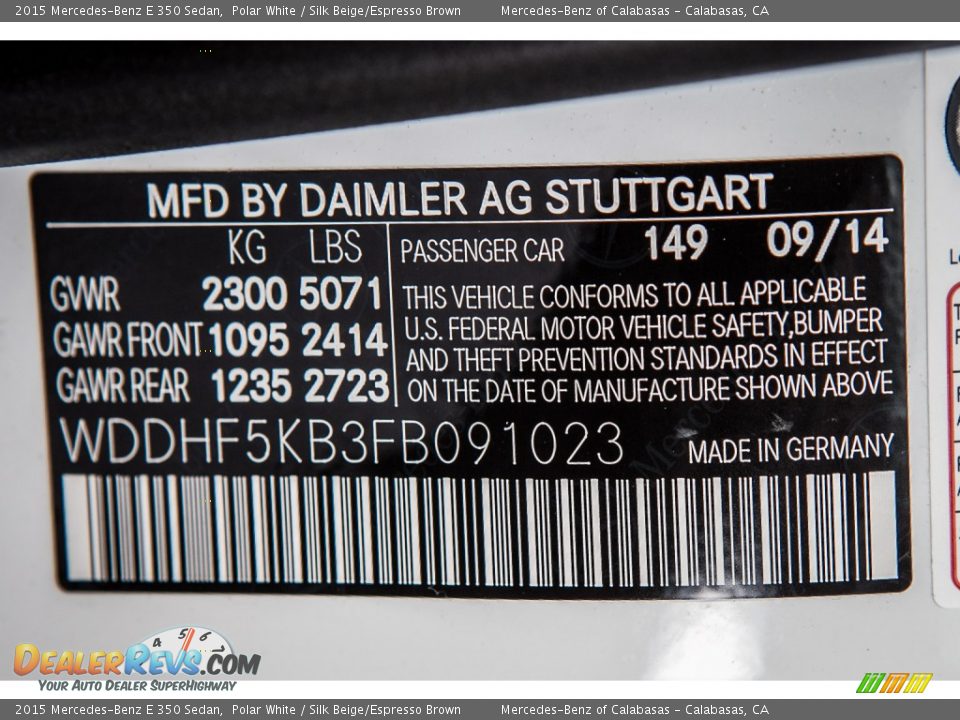 2015 Mercedes-Benz E 350 Sedan Polar White / Silk Beige/Espresso Brown Photo #7