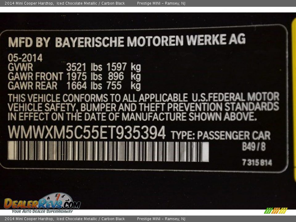 2014 Mini Cooper Hardtop Iced Chocolate Metallic / Carbon Black Photo #28