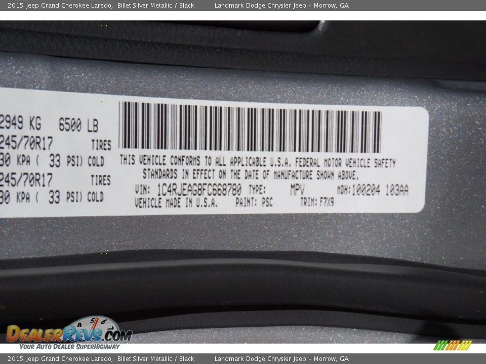 2015 Jeep Grand Cherokee Laredo Billet Silver Metallic / Black Photo #9