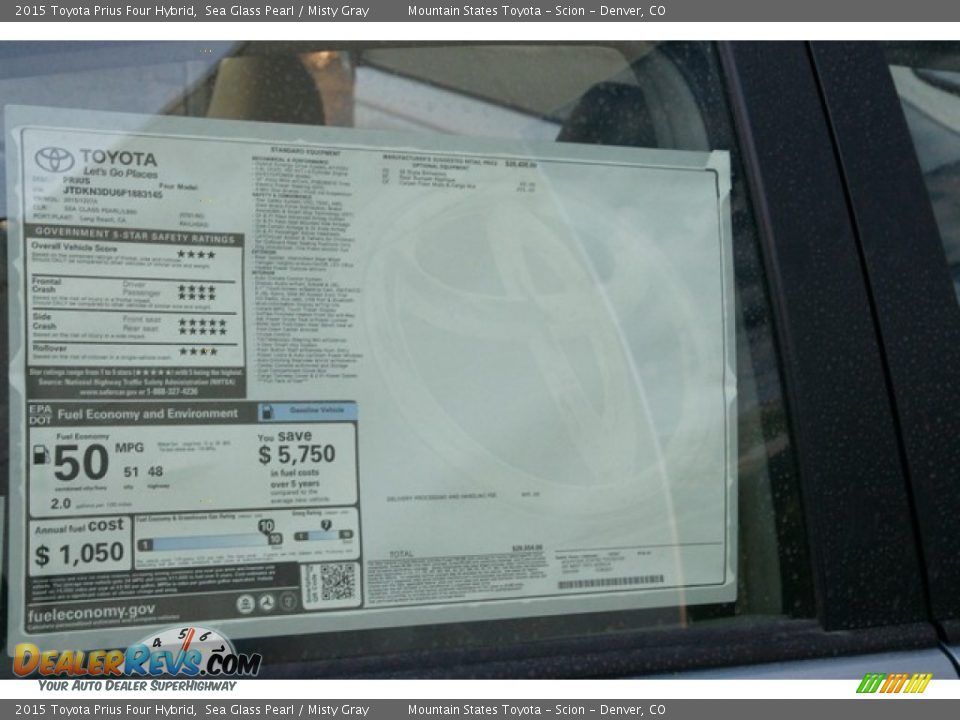 2015 Toyota Prius Four Hybrid Sea Glass Pearl / Misty Gray Photo #10