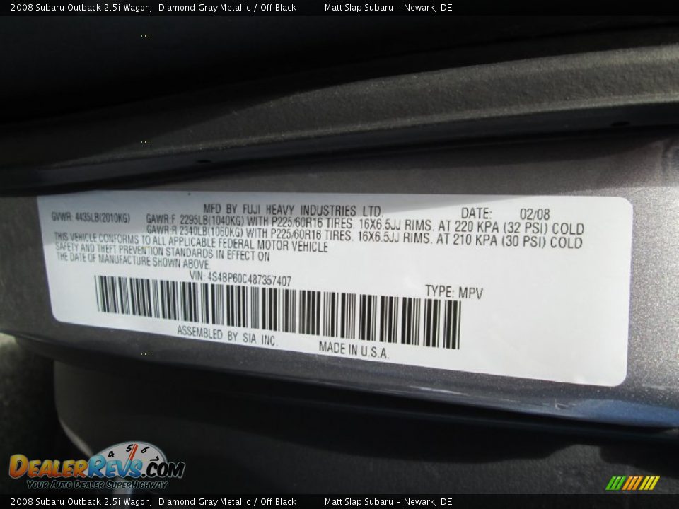 2008 Subaru Outback 2.5i Wagon Diamond Gray Metallic / Off Black Photo #28