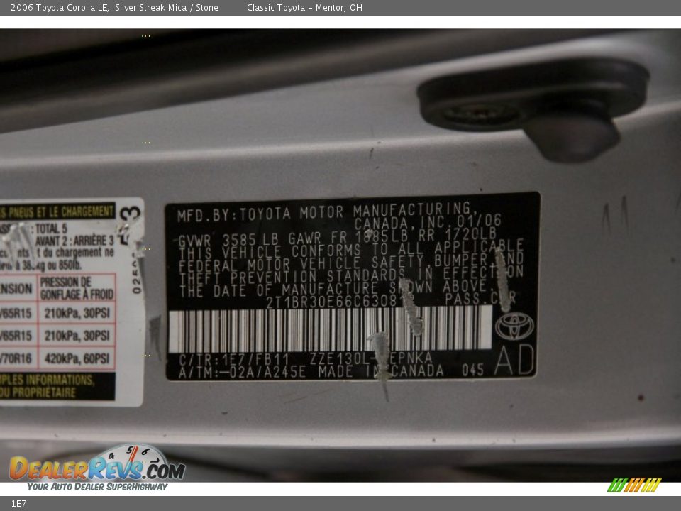 Toyota Color Code 1E7 Silver Streak Mica