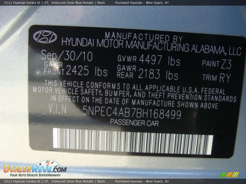 2011 Hyundai Sonata SE 2.0T Iridescent Silver Blue Metallic / Black Photo #28