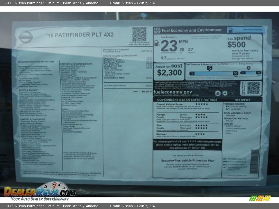 2015 Nissan Pathfinder Platinum Window Sticker Photo #13