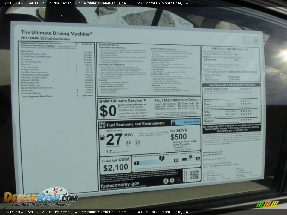 2015 BMW 3 Series 320i xDrive Sedan Alpine White / Venetian Beige Photo #3