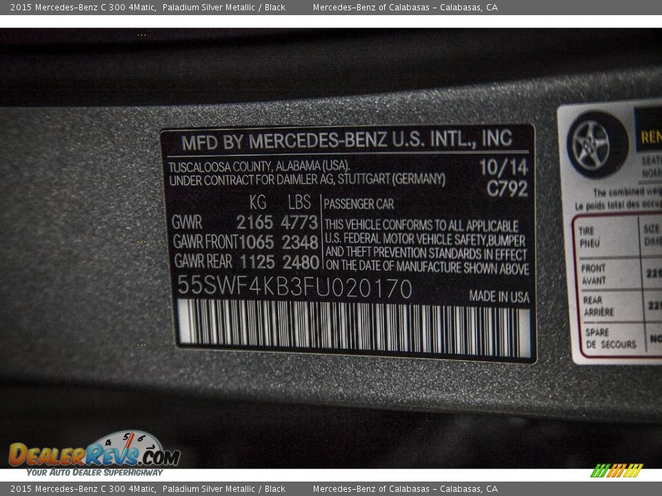 2015 Mercedes-Benz C 300 4Matic Paladium Silver Metallic / Black Photo #7