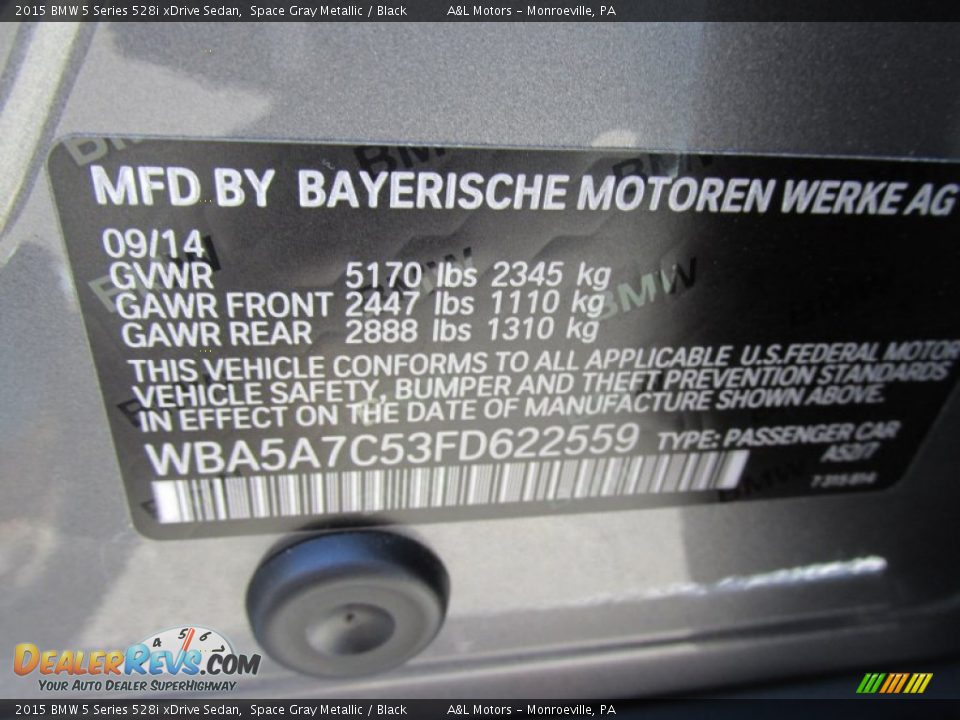 2015 BMW 5 Series 528i xDrive Sedan Space Gray Metallic / Black Photo #19