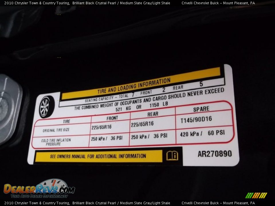 2010 Chrysler Town & Country Touring Brilliant Black Crystal Pearl / Medium Slate Gray/Light Shale Photo #33