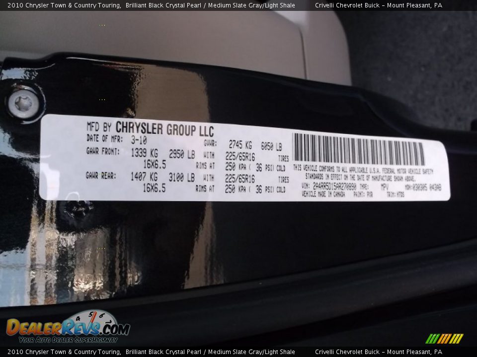 2010 Chrysler Town & Country Touring Brilliant Black Crystal Pearl / Medium Slate Gray/Light Shale Photo #34