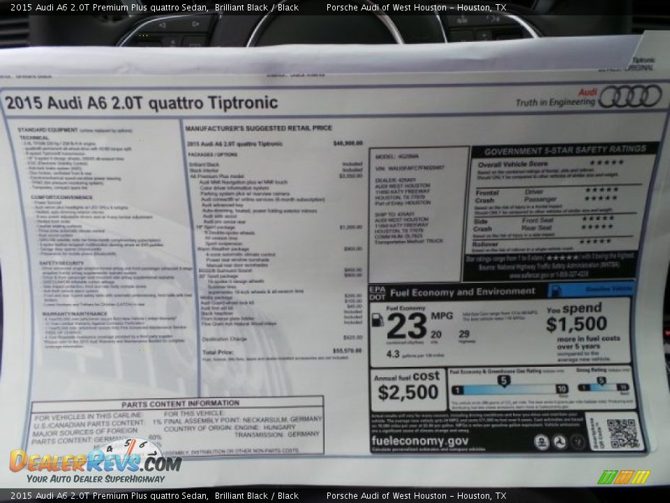 2015 Audi A6 2.0T Premium Plus quattro Sedan Brilliant Black / Black Photo #36