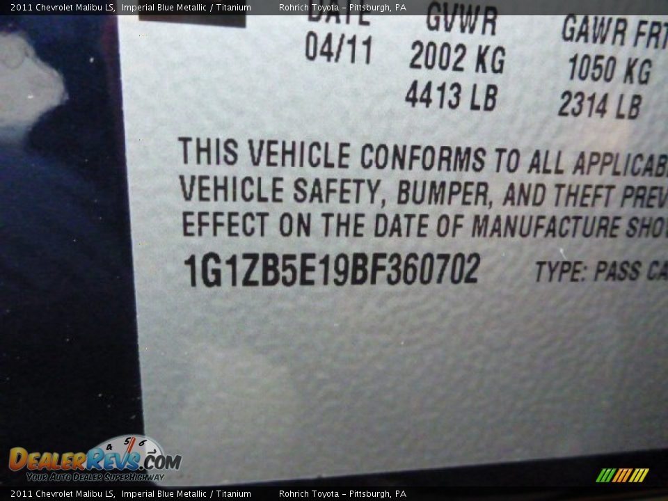 2011 Chevrolet Malibu LS Imperial Blue Metallic / Titanium Photo #25